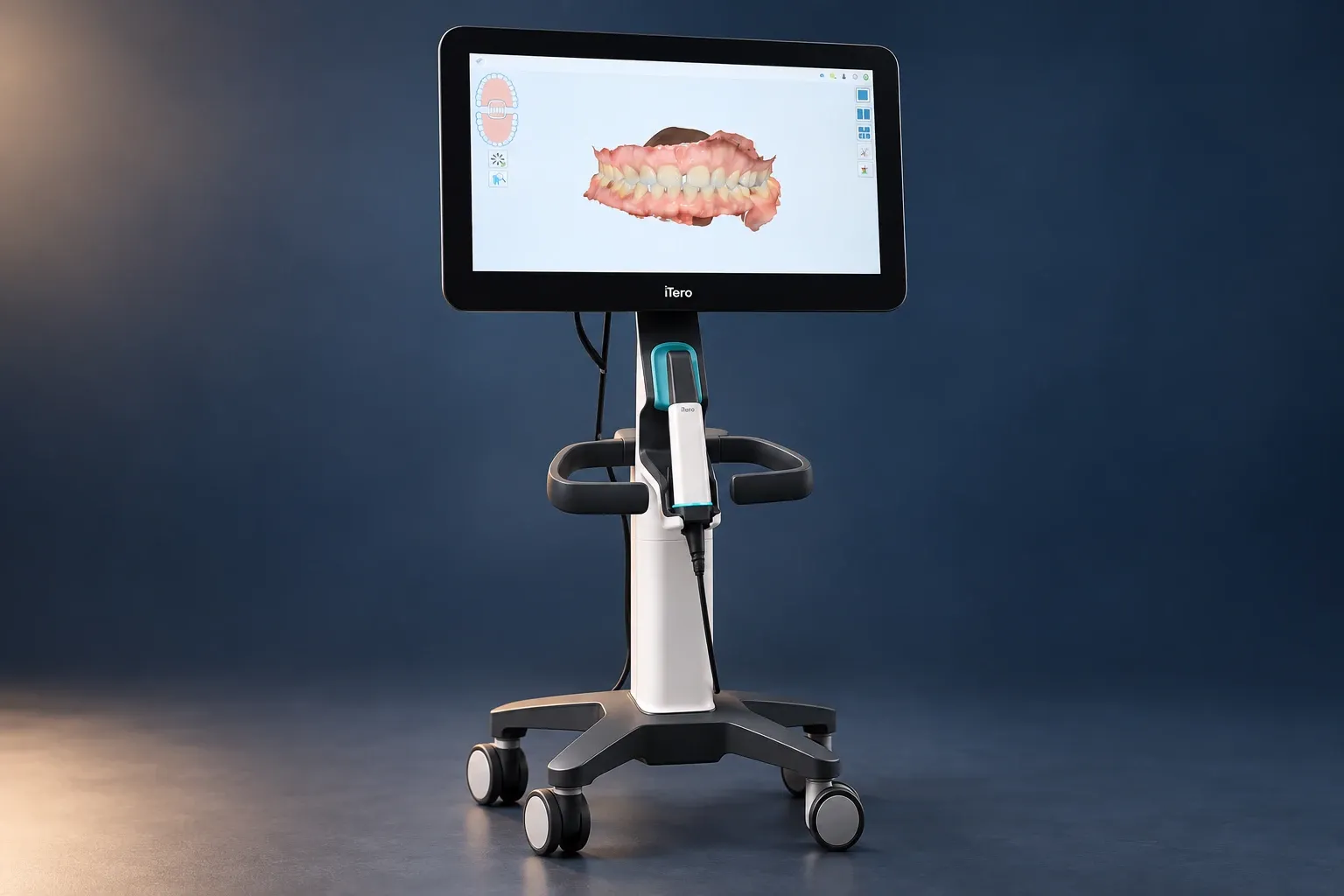 Imagem ilustrativa do scanner intraoral iTero, com monitor e ponteira